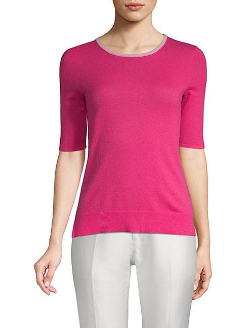 Saks Fifth Avenue Black Elbow-sleeve Cashmere Top