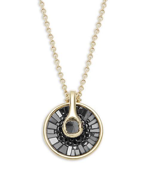 Plev Opus 18k Gold & Black Diamond Round Baguette Pendant Necklace