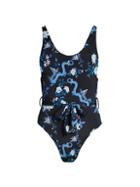 Charlie Holiday Saffron Belted Print One-piece Swimsuit