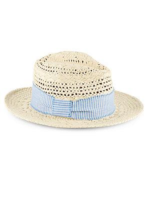 Saks Fifth Avenue Cane Weave Paper Fedora Hat