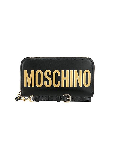 Moschino Logo Leather Wristlet Wallet