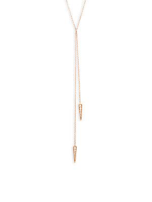 Ef Collection Double Dagger White Diamond & 14k Rose Gold Necklace
