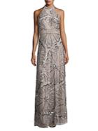 Adrianna Papell Sequined Halterneck Gown