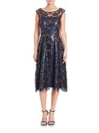 Kay Unger Sequined Cap Sleeve Dress