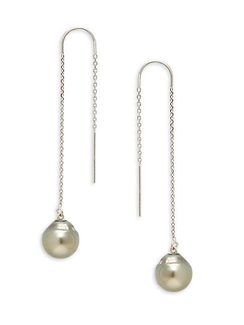 Masako 14k White Gold & 9-10mm Baroque Tahitian Pearl Threader Earrings