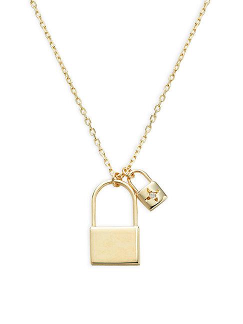 Saks Fifth Avenue 14k Yellow Gold & Diamond Padlock Pendant Necklace