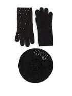 Portolano Two-piece Embellished Cashmere Beret & Gloves Set