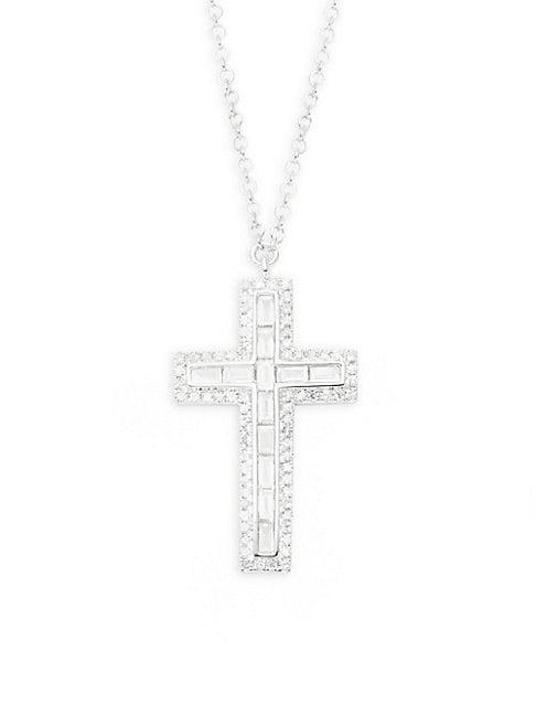 Saks Fifth Avenue 14k White Gold & Diamond Cross Pendant Necklace