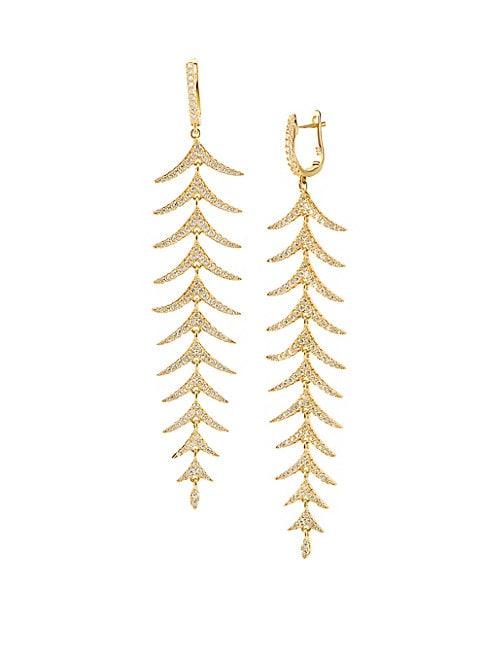 Gabi Rielle 22k Gold Vermeil & Crystal Long Fern Dangle Earrings