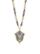Freida Rothman Crystal And Sterling Silver Armor Pendant Necklace