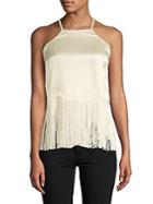 Plenty By Tracy Reese Fringed Silk Halter Top