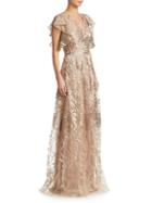 Theia Embroidered A-line Gown