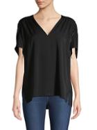 Vince Shirred Short-sleeve Stretch-silk Top