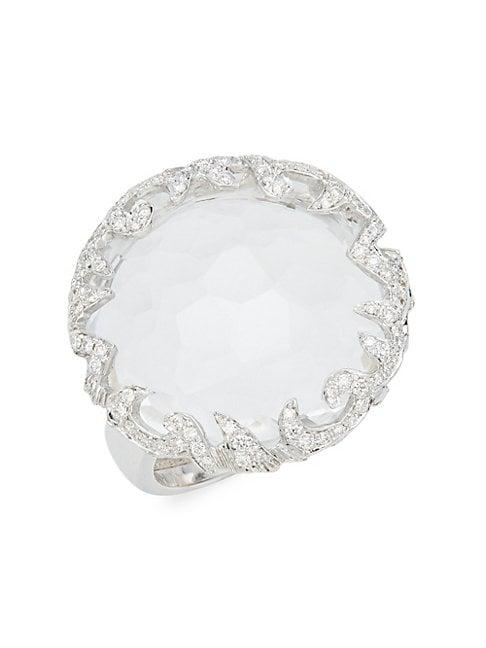 Suzanne Kalan 18k White Gold Diamond & White Topaz Filigree Ring