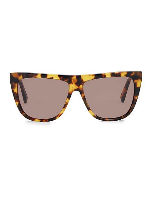 Saint Laurent 56mm Tortoiseshell Shield Sunglasses