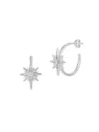 Chloe & Madison Rhodium-plated Sterling Silver & Cubic Zirconia Starburst Hoop Earrings