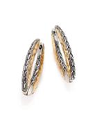 John Hardy Classic Chain Reversible Hammered 18k Yellow Gold & Sterling Silver Hoop Earrings