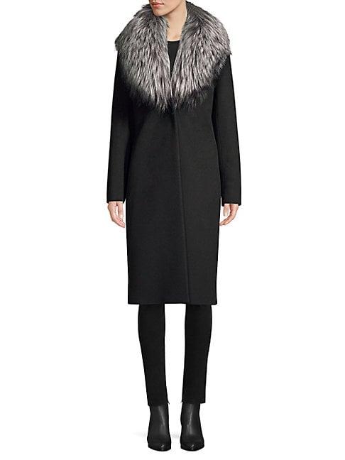 Cinzia Rocca Silver Fox Collar Wool Coat