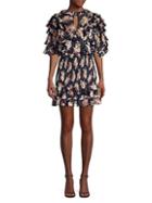 Rebecca Taylor Floral Silk & Cotton Ruffle Mini Dress