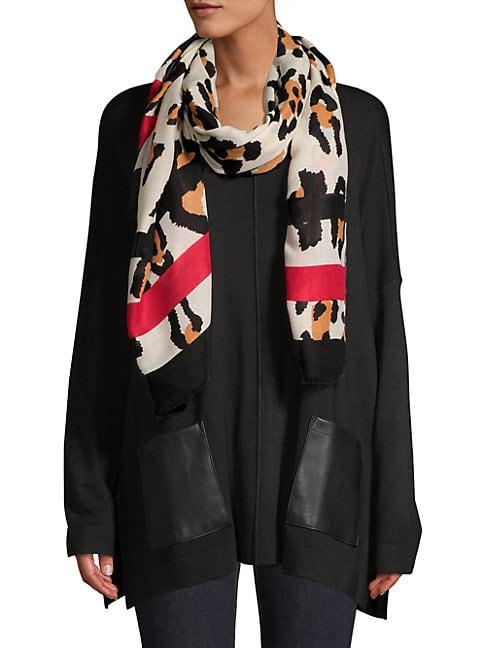 Vince Camuto Leopard-print & Striped Scarf