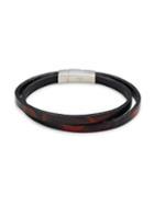Tateossian Sterling Silver Double Layered Leather Bracelet