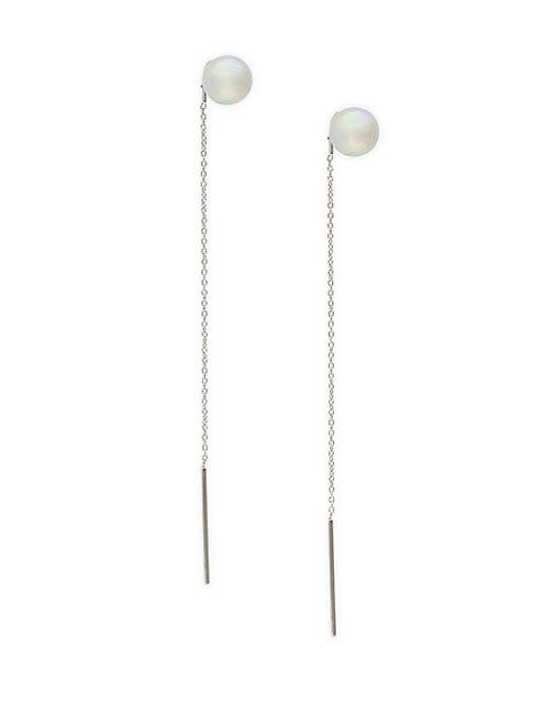 Majorica Stainless Steel & Round Nuage Faux Pearl Threader Earrings