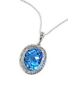 Effy 14 Kt. White Gold Diamond-pava Blue Topaz Pendant Necklace