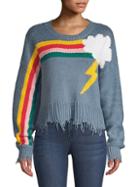 Wildfox Rainbow Storm Fringe Hem Knit Sweater