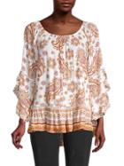 Fever Printed Paisley Flutter-sleeve Top