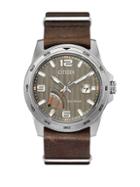 Citizen Prt Eco-drive Analog Stainless Steel And Leather Strap Watch