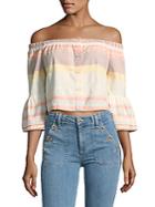 Mother Striped Off-the-shoulder Cotton Top