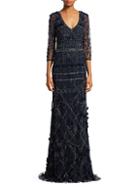 Theia Embroidered V-neck A-line Gown