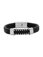 Anthony Jacobs Leather & Stainless Steel Braided Bracelet