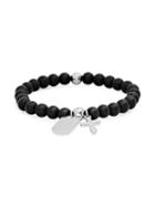 Anthony Jacobs Stainless Steel & Lava Beaded Charm Stretch Bracelet