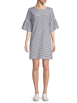 Beach Lunch Lounge Stripe Bell-sleeve Cotton T-shirt Dress