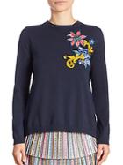 Mary Katrantzou Embroidered Split-back Cotton Cropped Sweater