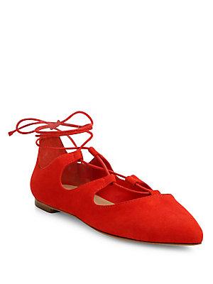 Loeffler Randall Ambra Point Toe Suede Lace-up Flats