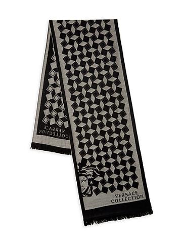 Versace Collection Geometric Knit Wool-blend Fringe Scarf