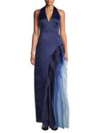 Halston Heritage Ombre Ruffle Halter Gown