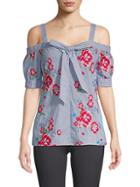 Supply & Demand Embroidered Floral Cotton-blend Top