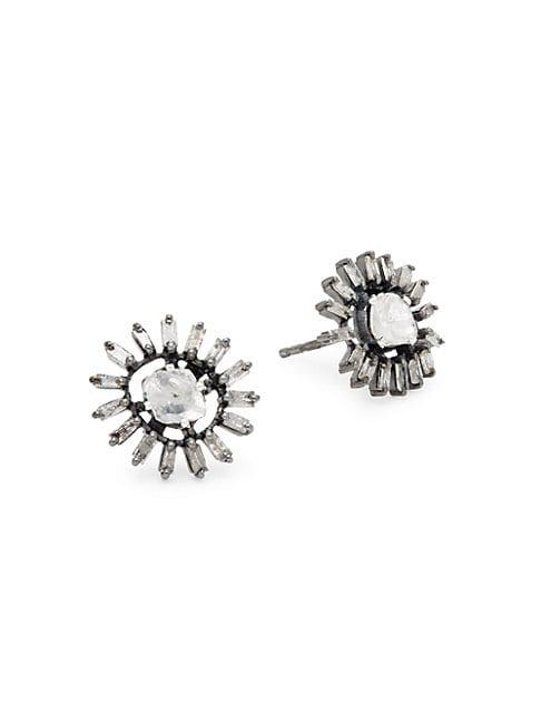 Bavna Sterling Silver Polki Diamond Starburst Earrings