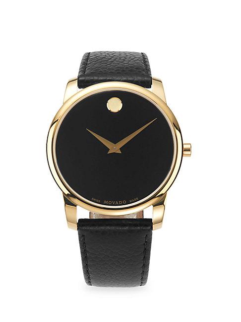 Movado Bold Museum Goldtone Stainless Steel & Leather Bracelet Watch