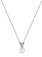 Majorica 8mm White Round Pearl & Crystal Pendant Necklace