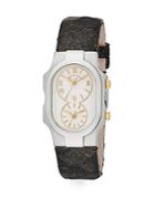 Philip Stein Signature Stainless Steel & Embossed Leather Strap Dual Time Watch