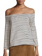 Theory Aprine Cotton Striped Off-the-shoulder Top