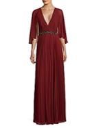 Laundry By Shelli Segal Cape Chiffon Pleated Gown