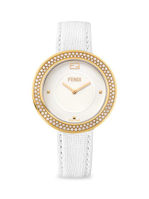 Fendi My Way Goldtone Stainless Steel Diamond Leather-strap Watch