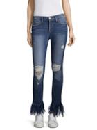 Stella Mccartney Chrystie Distressed Feather-trim Jeans