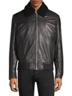 Hugo Lanzo Shearling Collar Leather Bomber Jacket