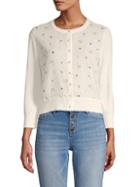 Karl Lagerfeld Paris Floral Faux Pearl-accented Cropped Cardigan Sweater